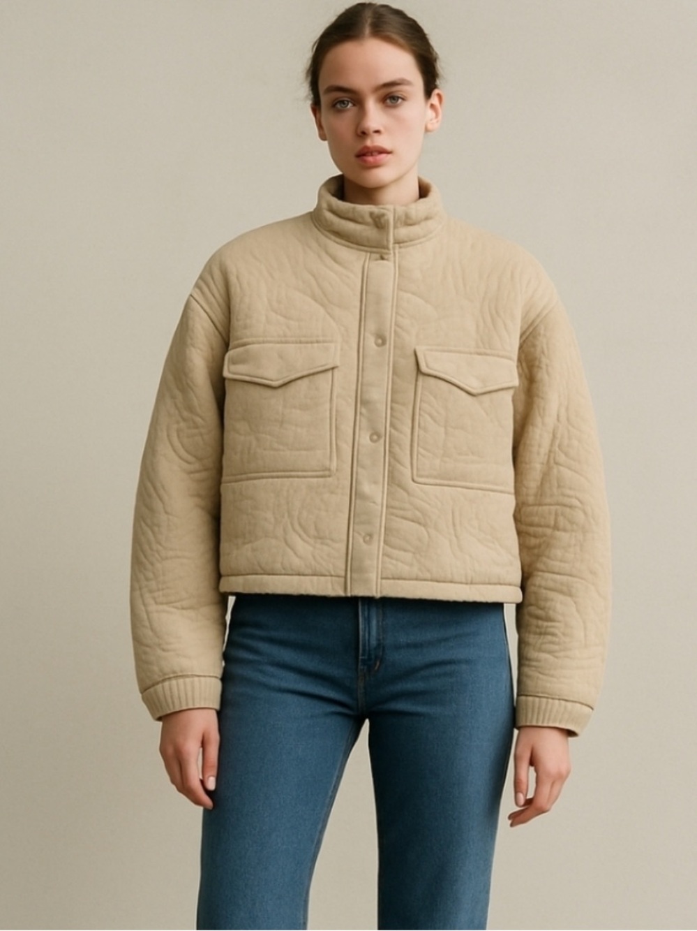 7 For All Mankind Beige Quilted Cotton Jacket Sz S